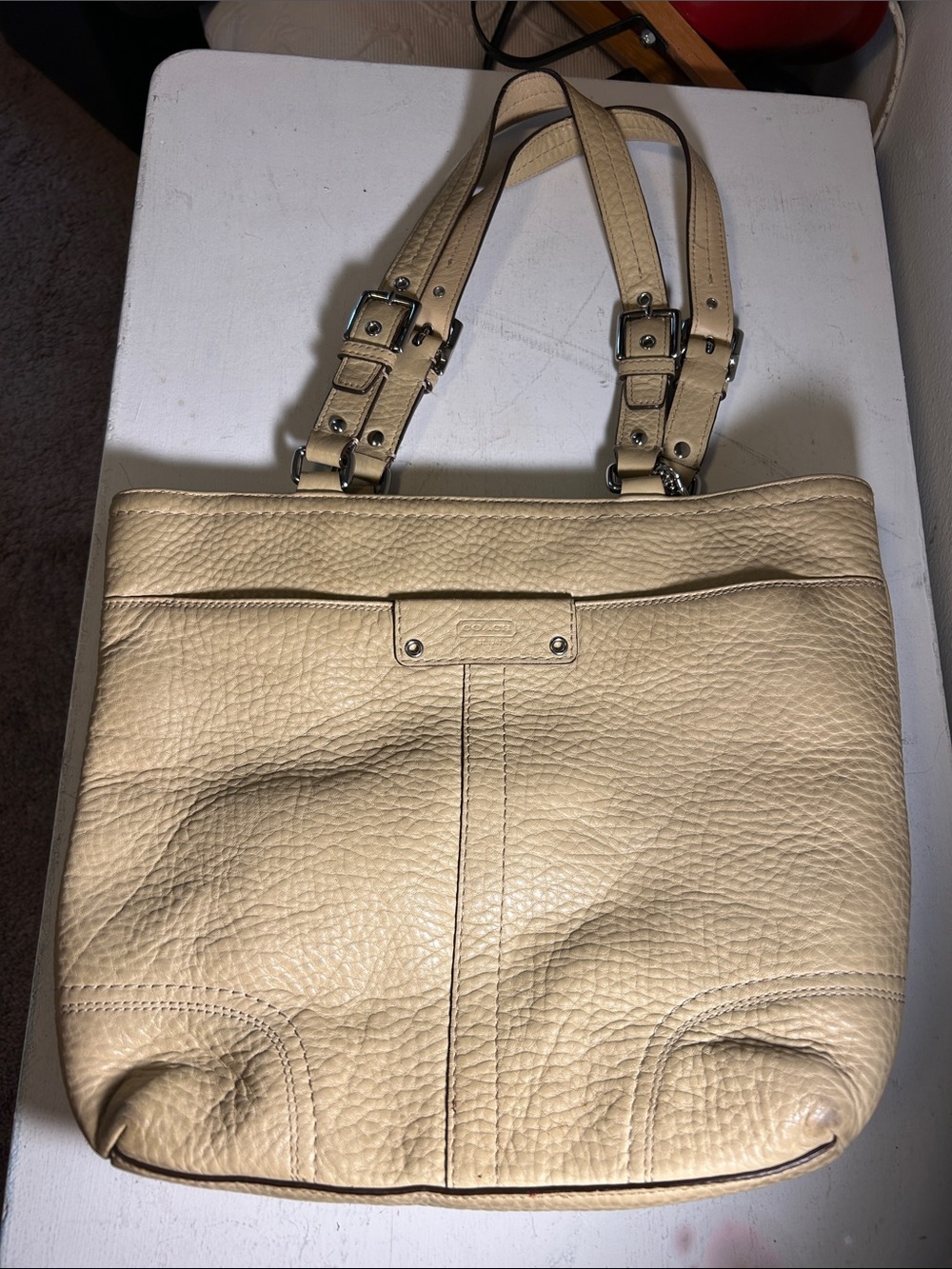 Coach Pebbled Cream Leather Shoulder Purse